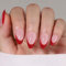 24PCS Short False Nails - Red Almond Press on Nails - Nude Based Red French Tips False Nails with Glue - Glossy Full Cover Stick on Nails Removable Nail Art Gifts for Women Girls