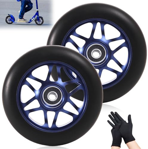 2 Stück 100mm Stunt Scooter Rollen, Roller Reifen Ersatzräder 88A mit ABEC-9 Lager Scooter Ersatzräder Aluminiumlegierung Felgen E-Scooter Räder Zubehör kompatibel für Meisten Stuntscooter&Kickscooter