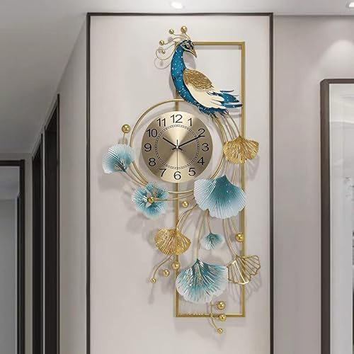 Wanddekoration, Pfau, Metall, Skulptur, Wandbild, Kunst, Ginkgoblätter, handgefertigt, Geschenk für Wohnzimmer, Schlafzimmer, 100 x 50 cm