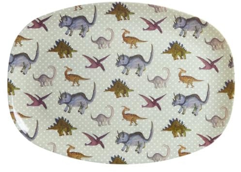 ReWu Rice Melamin Teller Tablet Dinosaurier Motiv Geschirr Melamingeschirr Kindergeschirr Kinder Camping BBQ Picknick Bruchsicher BPA-frei Wiederverwendbar Plastikgeschirr 30 x 22 cm