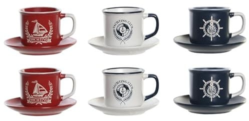 CAFE SET 6 GRES 12,5X12,5X2 150ML, GRABADO AZUL
