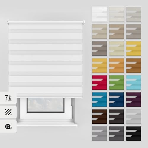 Estika Doppelrollo mit Bohren 70x150 cm Farbe: Weiß, Rollo Deckenmontage und Wandmontage Fenster rollos für innen, Jalousien Fenster, Tür Rollo