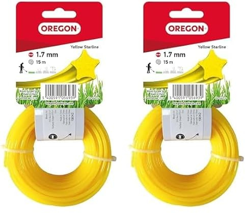 Oregon Yellow Star Trimmerfaden für Freischneider und Rasentrimmer, mit fünf Schneidkanten, Nylon in Profiqualität, kompatibel mit handelsüblichen Freischneidern, 1,7 mm - 15 m (69-440-Y)