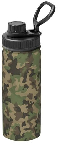 Botella de agua de acero inoxidable con aislamiento de doble pared para camping, senderismo, camuflaje verde