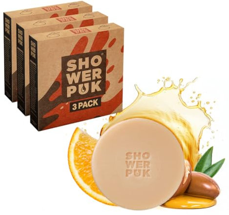 Shower PUK All-in-One Bar: Natural Shampoo, Body Wash & Face Soap with Shea Butter, Argan Oil & Long-Lasting Citrus Scent - Eco-Friendly, Plastic-Free, Vegan - 3 Pack Refill