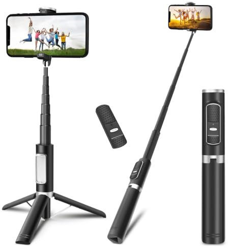 3 in 1 Phone Tirpod, Selfie Stick and Phone Holder, iPhone Tripod with Remote Control, Lightweight Travel Tripod for Selfie Video Recording Vlog, Compatible with 4 to 7 inch iOS/Android