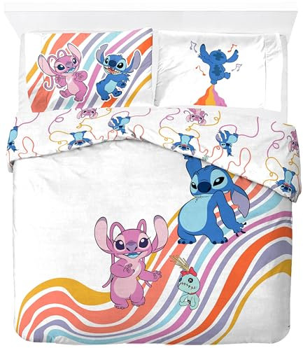 Jay Franco Disney Lilo & Stitch 100% Baumwolle Doppel-Bettwäsche-Set - Inklusive Kissenbezug 50 x 70 cm