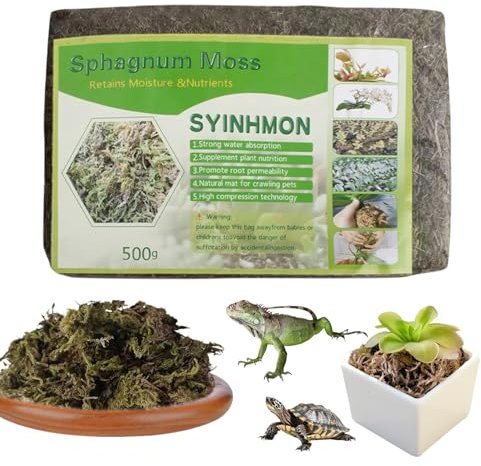 JurciCat 500g Musgo Sphagnum para Plantas Musgo Sphagnum Comprimido Natural Musgo para Orquideas Plantas en Maceta Cultivo de Florales en Casa