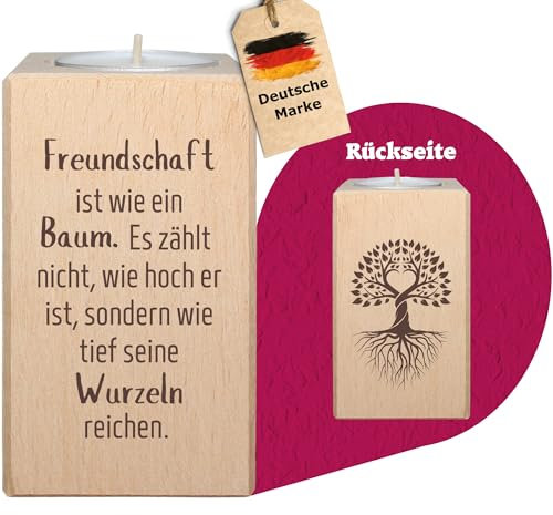 Freundschaft ist wie EIN Baum Teelichthalter inkl. Teelicht - Kerzenhalter graviert Geschenke für Freunde - Teelichtständer Holz mit Gravur - Geschenkidee von Geschenkissimo