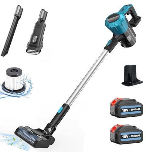 Neue Upgrades Akku Staubsauger für Makita Akku 18V, 45000Pa 550W Staubsauger Kabellos, Leichter Handstaubsauger für Tierhaare, Holzböden, Fliesen, Teppiche und Autoinnenräume (2PCS 5500mAh Batterien)