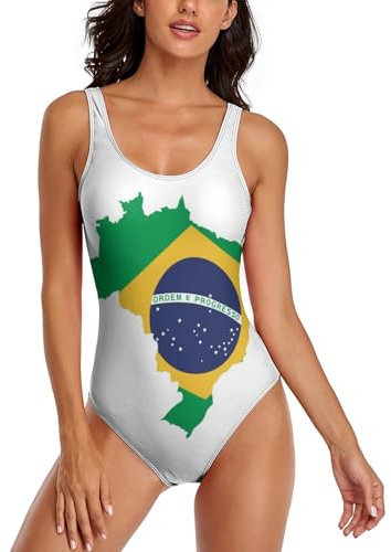 JiuPopular Women's Swimsuit, Green Brazil Flag Bikini Set, One Piece Swimwear Bathing Suits
