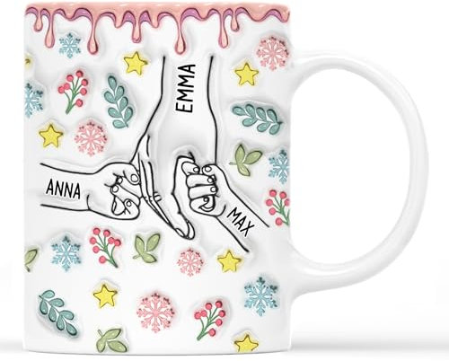 Cadeau Plus Mug Personnalisé Prénom - Mamie Maman Tenant Les Mains - Cadeau Mamie, Tasse Personnalisée Maman, Cadeaux pour maman, Mug grand mere (Modèle 8)