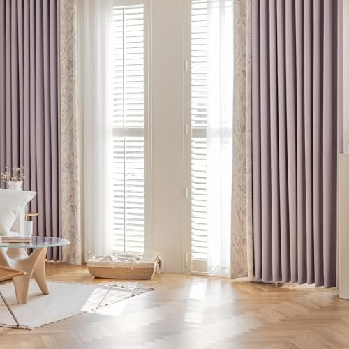 Tolldek Set di 2 tende oscuranti per finestra viola chiaro, motivo floreale, in poliestere, con occhielli, oscuranti, 107 x 138 cm (larghezza x altezza x profondità)