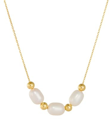 Beydodo Halskette Gold Damen 750, Collier Kette mit Perlen und Beads Halskette Gold 45CM für Frauen Charms