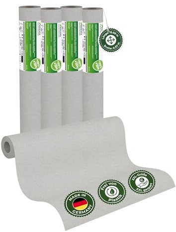 Veluxis Vliestapete 4er-Set UNI einfarbig Nebelgrau – 15,00 m × 0,53 m | matt, waschbeständig, stoßfest, Made in Germany