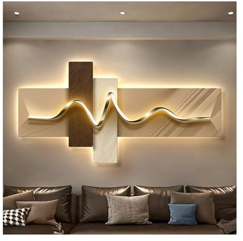 YVZYLXH Moderne LED Wanddeko Wohnzimmer - 3D Kristallporzellan Wandbild mit Beleuchtung, Luxus Wandkunst Deko for Schlafzimmer, Flur und Büro(Brown-B,100x50cm/39.4x19.7in)