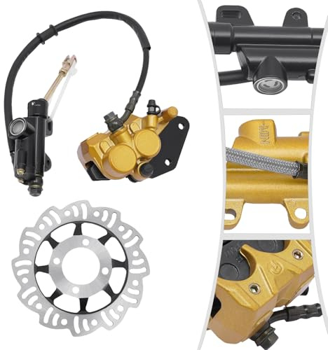 MotoCross Hydraulik Bremsen Kit, Bremssattel Hinten Motorrad Ersatzteile Premium Komplettset inklusive robuster Bremsscheibe und Belägen für 49-125ccm 4-Takt Dirt Bike Pitbike und Offroad