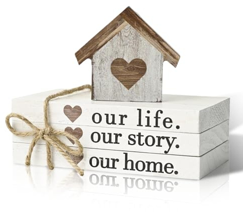 4 Stück Deko Bücher Set Rustikale Dekorative Holz Deko Wohnzimmer, Frühlingsdeko Home Decor, Dekoartikel Deko Haus Holz Set, Oster Tischdeko für Wohnraum, Schlafzimmer, Badezimmer, Geschenkideen