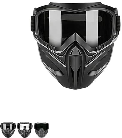 Detachable Full Face Goggle Mask for Motorcycle Riding Airsoft & Paintball Windproof Protective Face Shield with Impact Resistant Goggles for Ski Welding Outdoor Sports (Black)