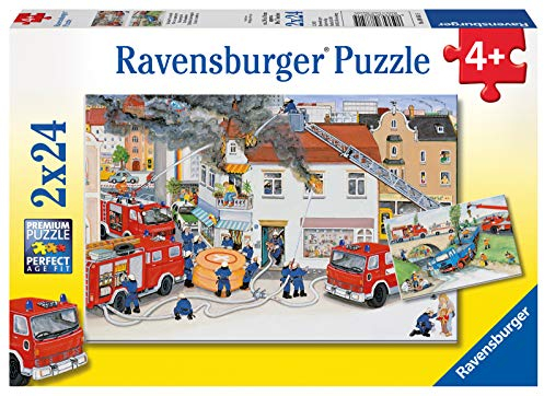 Ravensburger Kinderpuzzle - 08851 Bei der Feuerwehr - Puzzle für Kinder ab 4 Jahren, mit 2x24 Teilen