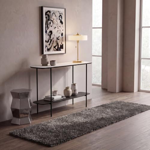 SAFAVIEH Milan Shag Collection 2' x 8' Grey SG180 Solid Non-Shedding Living Room Bedroom Dining Room Entryway Plush 2-inch Thick Runner Rug