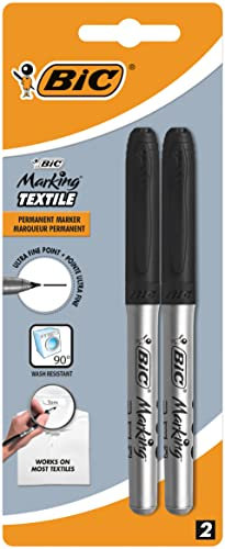 BIC Marking Ultra Fine Marqueur Permanent Tissus (0,6 mm) - Noir, Blister de 2 - Marqueur à séchage rapide