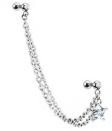 Piersando Tragus Helix Ohr Piercing Cartilage Knorpel Stab Stecker 316 L Chirurgenstahl Doppel Stern mit Kristall Clear