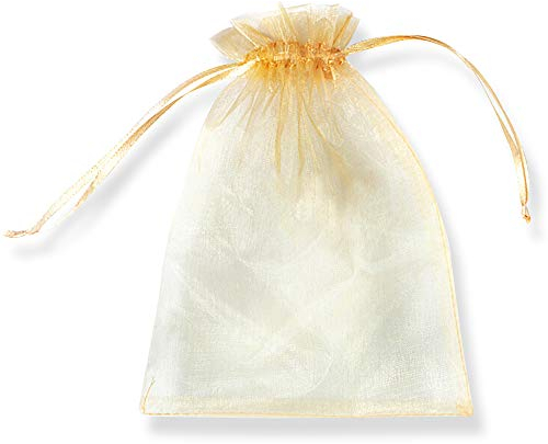 PLECUPE 100 Stück Organzasäckchen 16x22 cm, Organzabeutel Tunnelzug Hochzeit Säckchen, Schmuckbeutel Säckchen Geschenkbeutel für Weihnachten Geschenke Schmuckaufbewahrung Verpacken - Gold