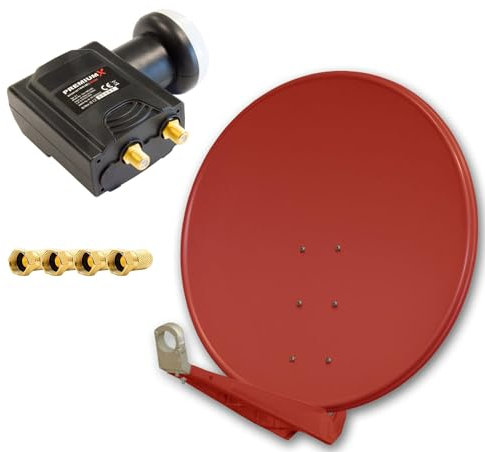 Premium X DELUXE100 Satellitenantenne 100 cm Aluminium in Ziegelrot Offset Antenne HDTV 3D 4K Deluxe Twin LNB Sat für 2 Teilnehmer Digital Signalumsetzer DVB-S2 HD UHD 4K