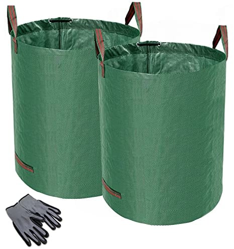 Norjews 2X 500L Gartensack Laubsack Gartenabfallsack, stabil - Gartensäcke für Gartenabfälle, Grünschnittsäcke faltbar, wasserdicht, robust aus Polypropylen-Gewebe 150gsm (inkl. Gartenhandschuhe)