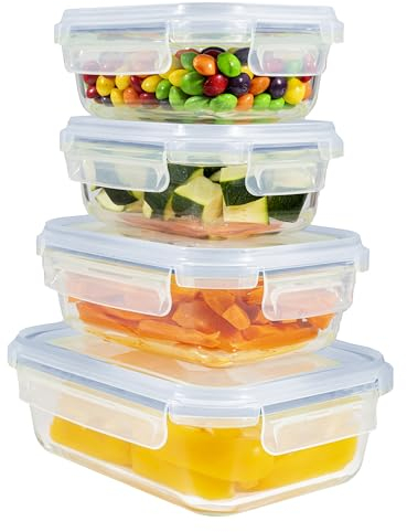 Home Fleek Frischhaltedosen Mit Deckel – Luftdichte Behälter Für Lebensmittel, Glas Schüssel Mit Deckel Set Sicher Für Mikrowelle Und Gefrierschrank | Meal Prep Boxen Glas (4 Behälter, Blau)