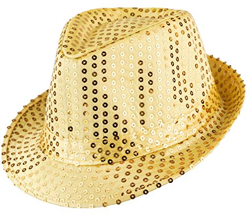 dressforfun 901028 Unisex Pailletten Glitzer Hut, breite Krempe, feines Hutband - diverse Farben - (gold | Nr. 304575