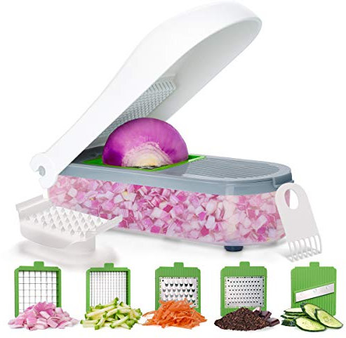 Picador de verduras, picador de cebolla, picador de alimentos profesional, cortador de verduras multifuncional 5 en 1 con recipiente, cortador de verduras para queso, tomate y ensalada