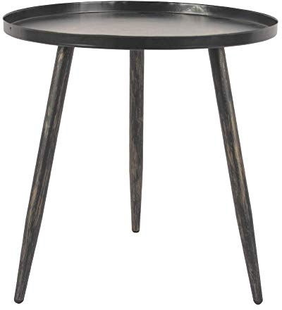 H JINHUI Round Side Table, Round Sofa End Coffee Table, Modern Simple Metal Frame End Table, Metal Accent Table for Small Spaces, Living Room, Bedroom, Balcony, Easy Assembly, (Black/Gold)