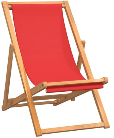 vidaXL Teak Massiv Strandstuhl Klappbar Liegestuhl Klappstuhl Strandliege Gartenliege Sonnenliege Faltliege Liege Campingstuhl Rot