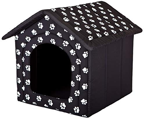 Pillowprim Hundehütte Hundehöhle Hundebett Hundehaus Katzenhöhle mittle M - 44x38 cm schwarz mit Pfoten