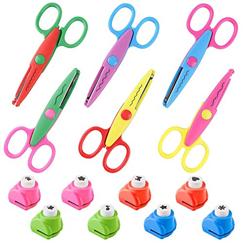 YXHZVON 6 Stück Kinder Bastelscheren Set, Sicherheits-Kantenschere Buntes Kreatives Wellenmuster Zickzackschere für Stempel Papierschnitt DIY Kunst Gestaltung