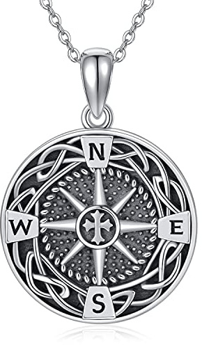 Midir&Etain Kompass Kette Damen Herren Halskette 925 Sterling Silber Keltischer Anhänger Halskette Abschluss Schmuck Geschenke für Frauen