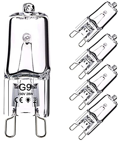 OSDUE G9 Halogen Leuchtmittel, 5 Stück Kapsel Lampe Dimmbar 28W 230V Warmweiße Lampen 2800K für Backofen Mikrowellen Herd Deckenleuchten