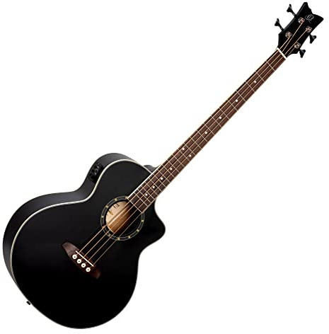 Ortega Guitars Deep Series E-Akustik Bass 4-Saitig - Fichte Schwarz | integrierter Preamp, Fichtendecke & Mahagoni-Korpus, Satin-Finish, mit Cutaway, D7CE-SBK-4