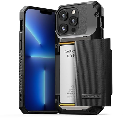 VRS DESIGN Damda Glide Pro Handyhülle für iPhone 13 Pro Max, stabile halbautomatische Brieftasche [4 Karten] Hülle kompatibel mit iPhone 13 Pro Max Hülle (2021) (Groove Black)