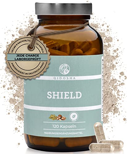 QIDOSHA® Jod Selen Komplex für die Schilddrüse², plus L-Tyrosin, Eisen, Zink, Ashwagandha, Cordyceps, Agaricus blazei & den Vitaminen A, D3, B12, hochdosiert, natürlich und vegan (Glas, Mit Jod)