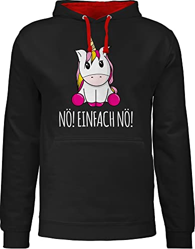 Shirtracer Pullover Herren Frauen Hoodie Kontrast zweifarbig - Einhörner - Damen - Nö Einfach Nö Einhorn - 3XL - Schwarz/Rot - einhornpulli einhörnern no Pulli Kapuzenpullover mit Spruch Unicorns nö!