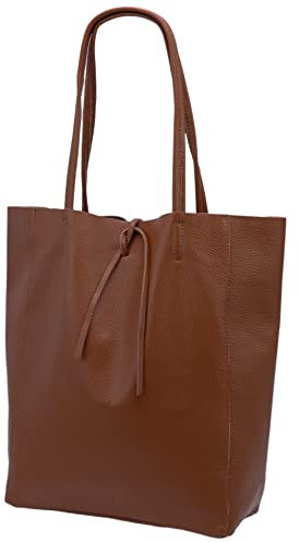 SH Leder ® Damen Echt Rindleder Shopper mit Innentasche in vielen Farben Schultertasche Henkeltasche 37x29cm Kora G266 (Braun)