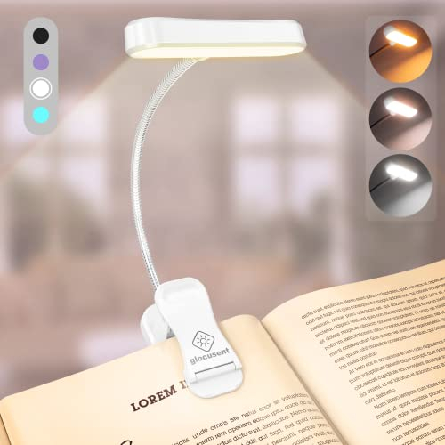Glocusent Horizontal ET-Cabezal Luz para Leer Libros en la Cama, Cuidado de los Ojos, CRI 95, 3 Colores & 5 Brillos, Luz de Lectura Recargable de Larga Duración, Regalo para los Amantes del Libro