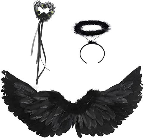 Alas de Angel,Alas de Angel 60 cm,Alas y Halo de Ángel,Alas de Ángel Disfraz,Plumas Ángel Alas,Alas Angel Grandes,para Carnaval,Disfraces,Fiesta temática,Halloween