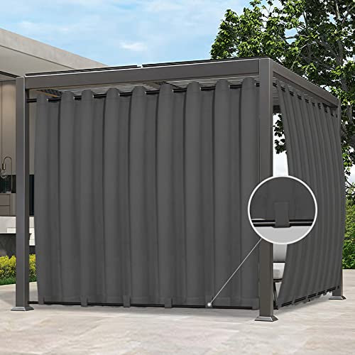 Easy-Going Outdoor-Vorhänge, wasserdicht, winddicht, wetterfest, für Terrasse, Cabana, Veranda, Pergola und Pavillon, mit Ösen oben und Laschen unten, 1 Paneel, 381 x 243,8 cm, Grau