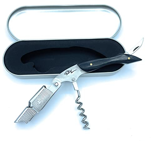 Tire bouchon Professionnel - Limonadier en Acier Inox avec Manche en Bois Noir et Coffret Rigide - Design Élégant et Compact - Idée Cadeau pour Sommelier et Passionné de Vin