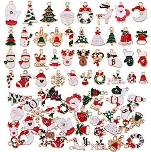 COGCHARGER 38 Stück Weihnachts-Charm-Anhänger, Weihnachtsmannmütze, Schneeflocken-Anhänger, Emaille, Charm-Anhänger für Schmuck, Halsketten, Nr acelet, Ohrringe, Basteln