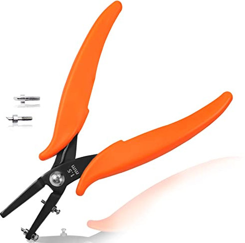 LEONTOOL Metal Hole Punch Pliers 6 Small Round Hole Punch Pliers Two Replacement Pins for Jewelry Making to Create 1.5mm Clean Holes Jewelry Tool with PVC Handles for Handcraft Work DIY Hand Tool